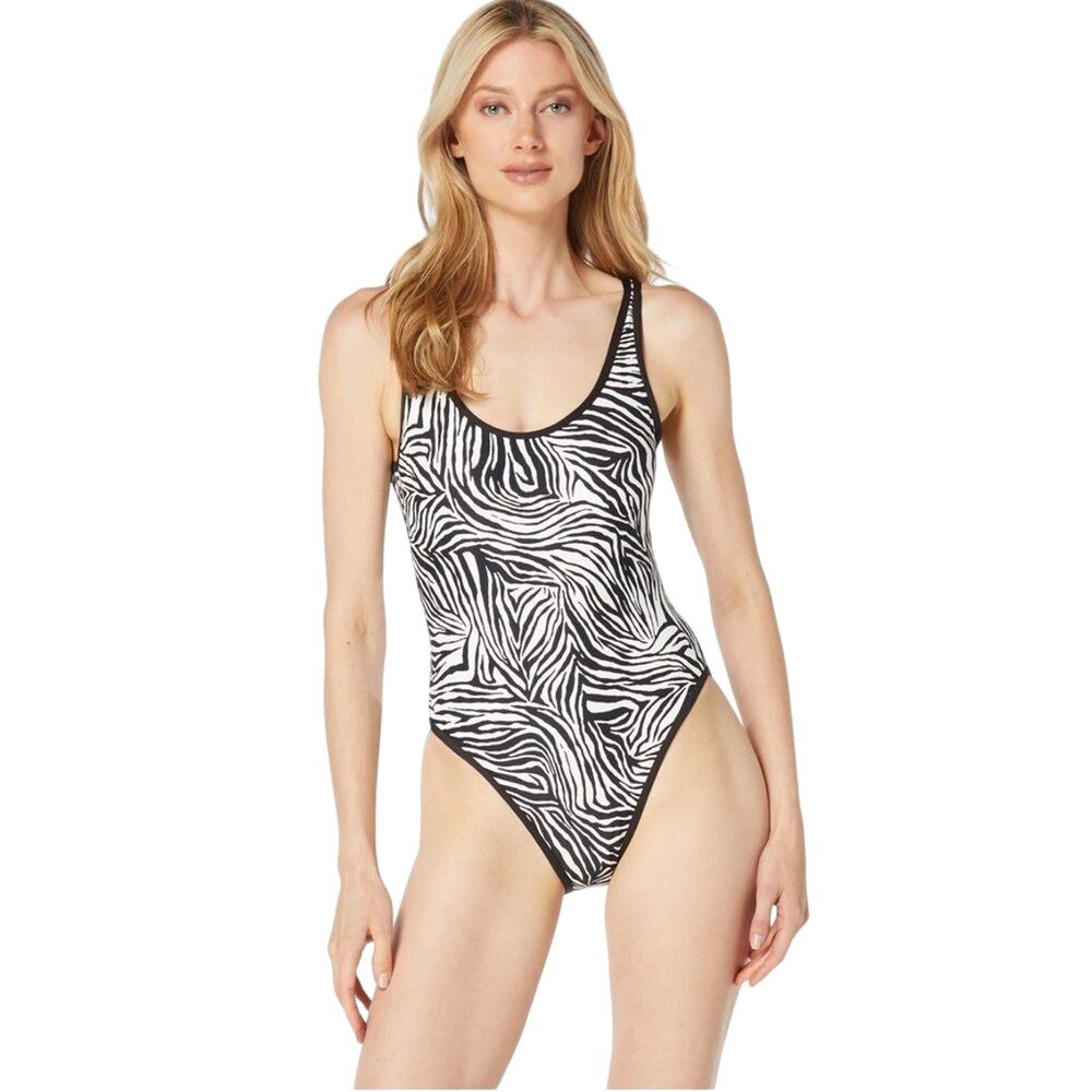 Michael Kors Scoopneck One Piece Swimsuit  Zebra black and white Print Size 10 - Picture 2 of 6